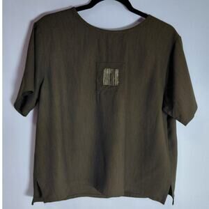 NINO Polyester Top Brown Solid Short Sleeve edium Women Size M